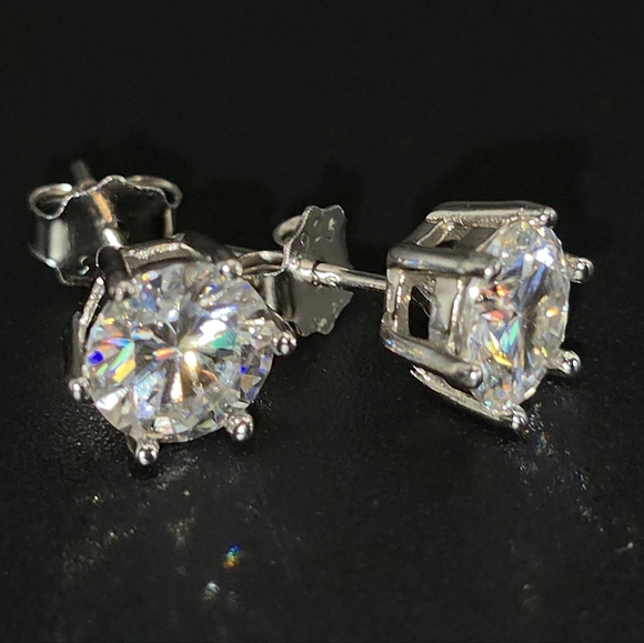 3 CTW Moissanite Stud Earrings | 1.5 CT Each | S925 Sterling Silver | 6-Prong - Picture 2 of 5